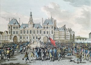 Hlavy Launay a Flesselles se promenádovaly před Hotel de Ville, 14. července 1789, 1795
