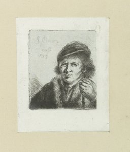 Volwassen muž dává motyku do stok The Compleat Work of Etchings od Johna Chalona / Oeuvre Complette des Eaux Fortes par Jean Chalon (název série) od Jan Chalon