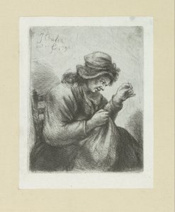Vrouw staví naalda do draadu The Compleat Work of Etchings od Johna Chalona / Oeuvre Complette des Eaux Fortes par Jean Chalon (název série) od Jan Chalon