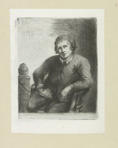 Sedí vedle sloupu The Compleat Work of Etchings od Johna Chalona / Oeuvre Complette des Eaux Fortes par Jean Chalon (název série) od Jan Chalon