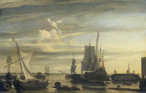 Přístav při západu slunce od Jan Claesz. Rietschoof (attributed to)