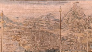Vlámský gobelín. série Dobytí Tunisu; Recenze jednotek v Barceloně (La revista de las tropas en Barcelona). Druhá tapisérie v sérii. Model Jan Vermeyen a Pieter Coecke van Aelst. 1543-1548. Výroba Real Fábrica de Tapices de Sant od Jan Cornelisz Vermeyen