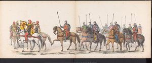 Maškaráda studentů z Leidenu, 1865 (deska 1) Kostýmovaný průvod členů leidenského studentského sboru 6. června 1865 na oslavu 290. výročí Leidsche Hoogeschool, zobrazující: vstup Nizozemců v r.