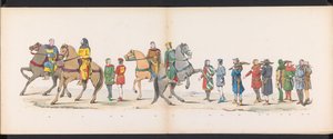 Maškaráda leidenských studentů, 1865 (deska 10) Krojovaný průvod členů leidenského studentského sboru 6. června 1865 na oslavu 290. výročí Leidsche Hoogeschool, zobrazující: vstup Holanďanů b od Jan Daniël Cornelis Carel Willem baron de Constant Rebecque