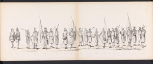 Maškaráda leidenských studentů, 1865 (deska 13) Krojovaný průvod členů leidenského studentského sboru 6. června 1865 na oslavu 290. výročí Leidsche Hoogeschool, zobrazující: vstup Holanďanů b od Jan Daniël Cornelis Carel Willem baron de Constant Rebecque
