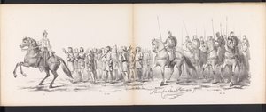 Maškaráda leidenských studentů, 1865 (deska 15) Krojovaný průvod členů leidenského studentského sboru 6. června 1865 na oslavu 290. výročí Leidsche Hoogeschool, zobrazující: vstup Holanďanů b od Jan Daniël Cornelis Carel Willem baron de Constant Rebecque