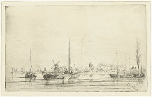 Pohled na řeku s věží kostela od Jan Daniël Cornelis Carel Willem baron de Constant Rebecque