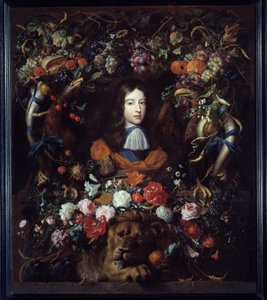 Portrét Viléma III. Oranžského (1650-1702) v medailonu květin Malba Jana Davida Heema (1606-1684) 1665 Ne. 1,34x1,14 m Lyon, Musee des Beaux Arts od Jan Davidsz de Heem