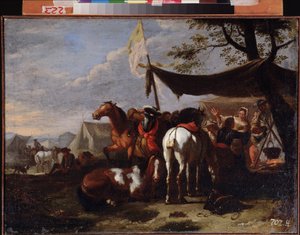 "Skupina jezdců v táboře"" (Kavalerský tábor) Obraz Jan Frans van Bloemen (1662-1749) Muzeum umění Dálného východu 18. století, Chabarovsk, Rusko od Jan Frans van Bloemen