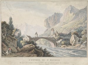 Pohled na most v Saint Maurice ve Švýcarsku L