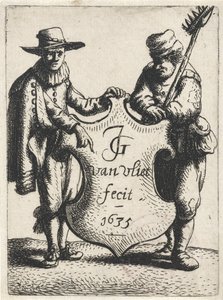 Elegantní muž a kominík poblíž erbu Stálé figury (název série) od Jan Gillisz. van Vliet