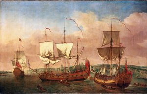 Loď Peregrine a další královská plavidla u Greenwiche kolem roku 1710. Olej na plátně, kolem 1710-1715, autor Jan Griffier (1645-1718).
