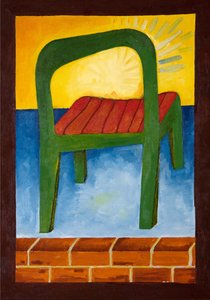 Chair in the Air, 2005 (olej na dřevě) od Jan Groneberg