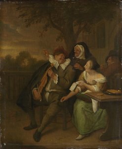 Muž s houslemi ve špatné společnosti od Jan Havicksz. Steen (copy after)
