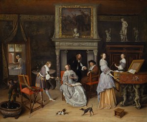 Fantasy Interior s Janem Steenem a rodinou Gerrita Schoutena, kolem 1659-60 (olej na plátně) od Jan Havicksz. Steen