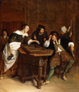 Gentlefolk hraje backgammon v interiéru od Jan Havicksz. Steen