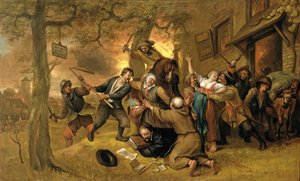 Rolníci a vojáci mimo hospodu - Alegorie znásilnění Nizozemska od Jan Havickszoon Steen