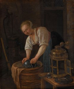 Žena na čištění kovových předmětů, 1650-60 od Jan Havickszoon Steen