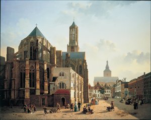 Pohled na chór a věž katedrály v Utrechtu, c. 1829