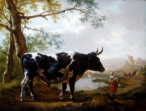 Prize Bull v zelené krajině (olej na panelu) od Jan II Kobell