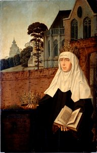Svatá Alžběta Portugalská známá jako Svatá Isabella Aragonská (1271-1336) Detail. Malba na dřevě od Jana Probošta (asi 1465-1529) Rozm. 140x90 cm Genes, Galleria di Palazzo Bianco