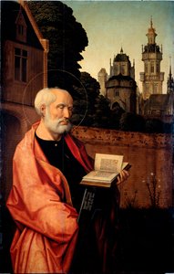 Detail Saint Pierre. Malba na dřevě od Jana Probošta (asi 1465-1529) Rozm. 140x90 cm Genes, Galleria di Palazzo Bianco