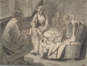 Interiér s rodinou s dětmi od Jan Josef Horemans (II) (possibly)