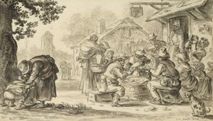 Karetní hra Farmers před hostincem, 1624 (tužka, pero, inkoust a štětec na papíře)