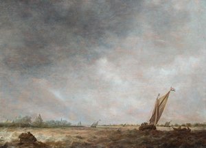 Scéna v ústí řeky s lodní dopravou v rozbouřené vodě (olej na desce) od Jan Josephsz van Goyen