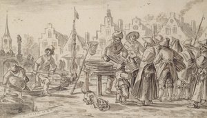 Fishmarket, 1624 (pero a štětec a hnědý inkoust na papíře) od Jan Josephsz van Goyen