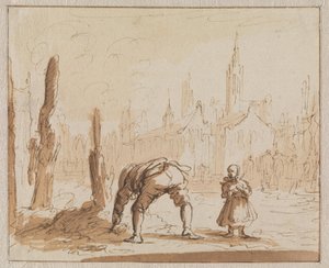 Adriaen Wens hledá v popelu šroub do úst, který byl jeho matce nasazen v Antverpách roku 1573 od Jan Luyken
