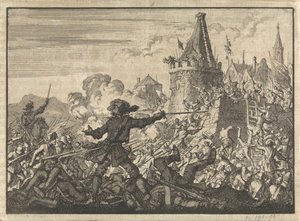 Odražený útok na hradby Livron, bráněné hugenoty, 1574 od Jan Luyken