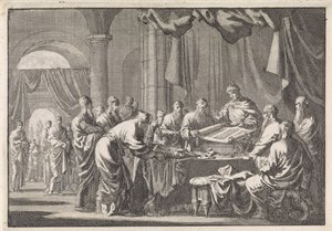Shromáždění 72 překladatelů zákona na příkaz krále Ptolemaia Philadelpha od Jan Luyken