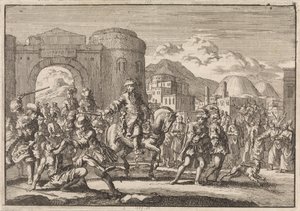 Francouzský vyslanec u sultána vjíždí na koni do Jeruzaléma, 1674 od Jan Luyken
