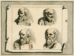Řecká písmena nakreslená na hlavu velekněze jako součást iniciačního pomazání olejem, 1700 od Jan Luyken