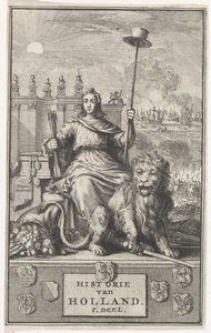 holandská panna Titulní strana pro: F. de la Neuville, History of Holland sv. Já, 1704 od Jan Luyken