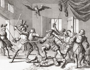 John a Alexander Ruthven, pokoušející se unést nebo zabít Jamese VI ze Skotska od Jan Luyken
