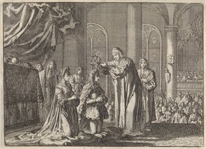 Korunovace Viléma III. a Marie II. Stuartovny arcibiskupem z Canterbury, 1689 od Jan Luyken