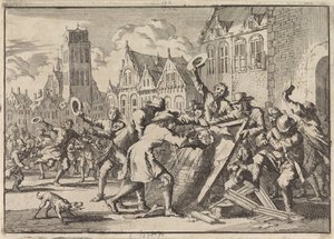 Nepokoje v Dordrechtu, ve kterém je obraz Cornelis de Witt zničen lidmi, 1672 od Jan Luyken