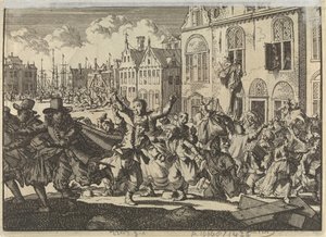 Vzpoura v Enkhuizenu, při níž jsou zničeny domy viceadmirálů Kwasta a Turka, 1635 od Jan Luyken