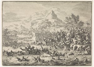 Placidus porazí Židy u Jordánu a zažene je do řeky od Jan Luyken