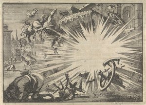 Kočár a koně krále Ludvíka XIII. zničené výbuchem pekelného stroje, kolem roku 1625 od Jan Luyken