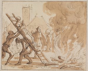 Poprava Anneken Heyndriksové na náměstí Dam v Amsterodamu roku 1571