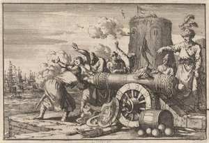 Během francouzského bombardování Alžíru je francouzský konzul nabit Alžířany do děla a zabit, 1683 od Jan Luyken