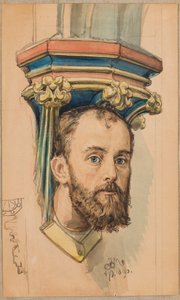 Karton k polychromii kostela sv. Marie – konzola ve tvaru mužské hlavy (portrét T. Stryjeńského) od Jan Matejko
