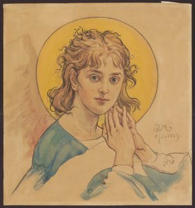 Busta anděla, návrh polychromie pro kostel sv. Marie v Krakově