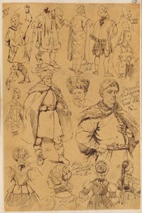 Skarbczyk. Vierzehn Personen: Männer und Frauen in Kostümen aus dem XIII., XV., XVI., XVII. und XVIII. Jahrhundert od Jan Matejko