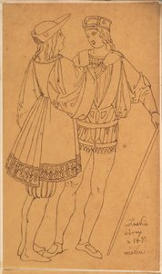 Skarbczyk. Zwei stehende Männer in italienischen Kostümen aus dem 14. Jahrhundert od Jan Matejko