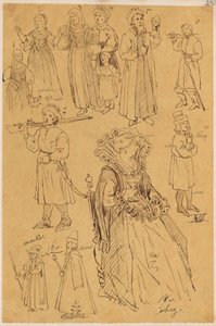Skarbczyk. Zwölf Personen: Frauen, Männer, Kinder, Bauern, Moskauer, sitzende Dame, aus dem 16. und 17. Jahrhundert od Jan Matejko