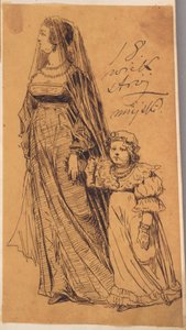 Skarbczyk. Frau mit Mädchen in Kleidung des 18. Jahrhunderts od Jan Matejko